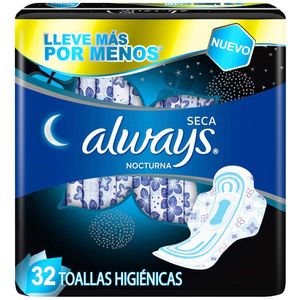 Toalla Higiénica ALWAYS Cubierta Seca Nocturna Paquete 32un