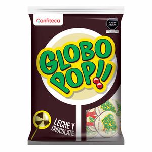 Chupetes GLOBO POP!! Con chicle sabor leche y chocolate Bolsa 360Gr