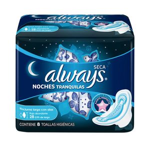 Toallas Higiénicas Always Noches Tranquilas Cubierta Seca - Bolsa 8 UN