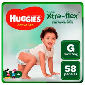 Pañales Huggies Active Sec Xtra Flex Talla G - Bolsa 58 UN