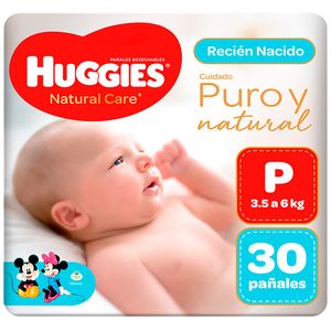 Pañal Huggies Natural Care Unisex Talla P - Bolsa 30 UN
