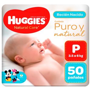 Pañal Huggies Unisex Talla P Natural Care - Bolsa 50 UN