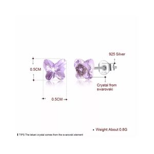 Aretes de Plata para Mujer con Cristal Swarovski en Forma de Mariposa Lila