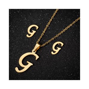 Collar y Aretes Set para Regalo Mujer con Dijes Letra Inicial G Dorado
