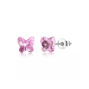 Aretes de Plata para Mujer con Cristal Swarovski en Forma de Mariposa Rosa