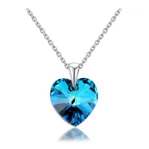 Collar de Plata 925 Regalo para Mujer con Cristal Swarovski Corazón Color Azul