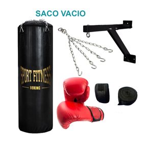 Set Saco de Box Vacío 1.50 m + Guantes + Vendas + Soporte + Cadena