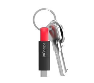 Cargador cable llavero inCharge Pluz conexión USB-C, Lightning y micro USB rojo