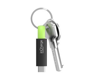 Cargador cable llavero inCharge Pluz conexión USB-C, Lightning y micro USB verde