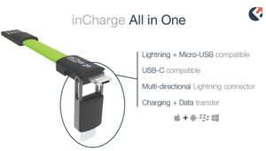 Cargador cable llavero inCharge Pluz conexión USB-C, Lightning y micro USB verde