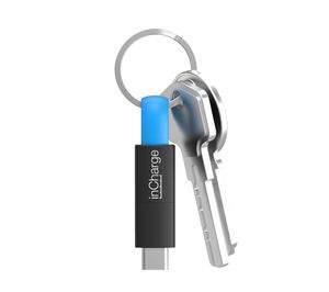 Cargador cable llavero inCharge Pluz conexión USB-C, Lightning y micro USB azul