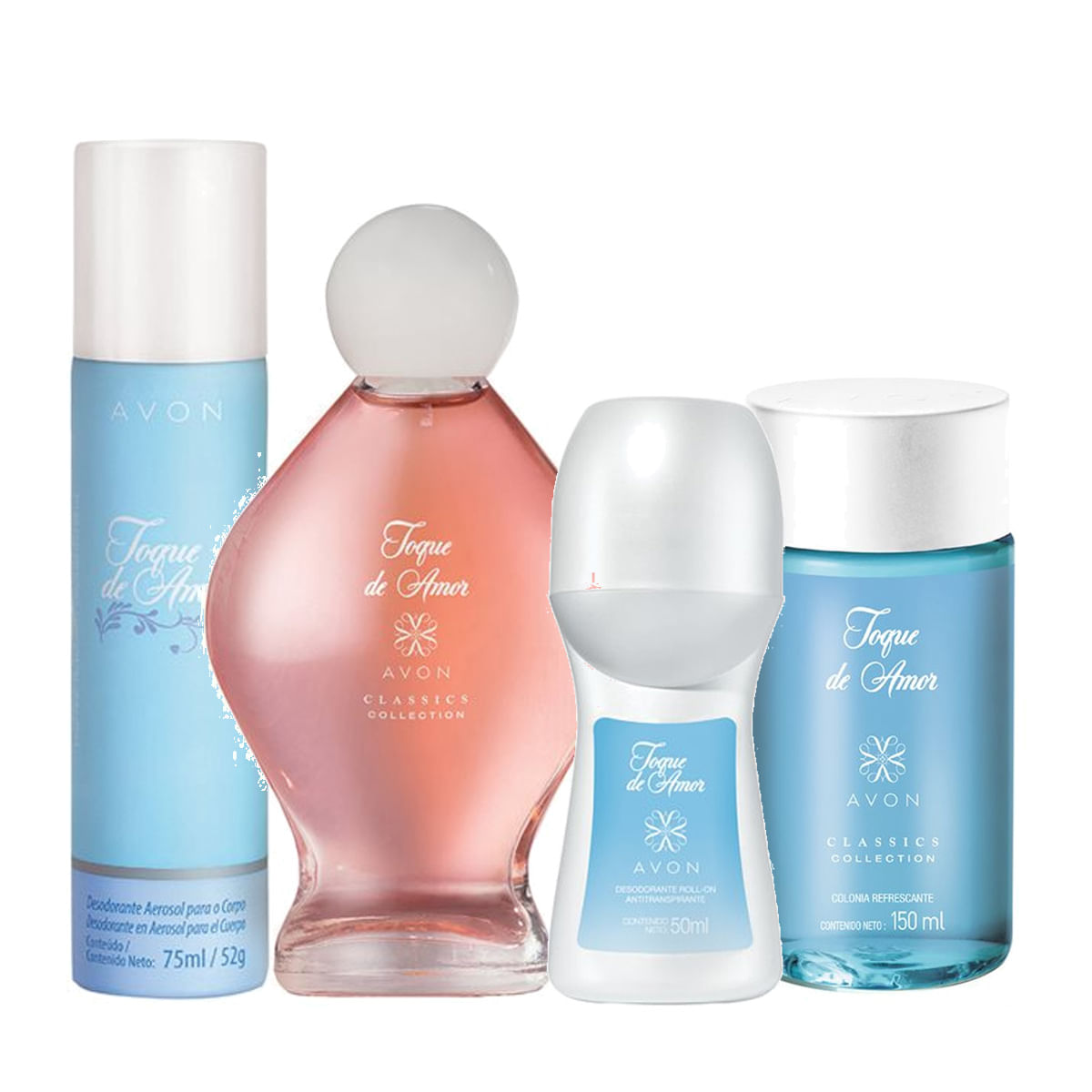 Toque de Amor Colonia + Desodorante Spray + Roll on + Refresh Femenina Avon