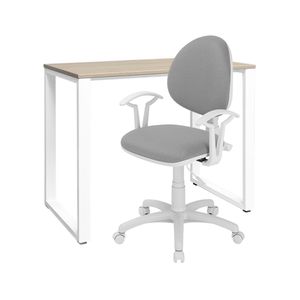 Combo Oh Mel 90X50 Rovere Base Blanco + 1 Silla Smart Gris Ziyaz