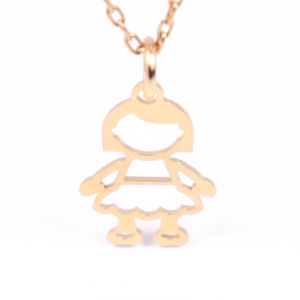 Cadena con Dije de Niña en Silueta Liso en Oro 18 k.