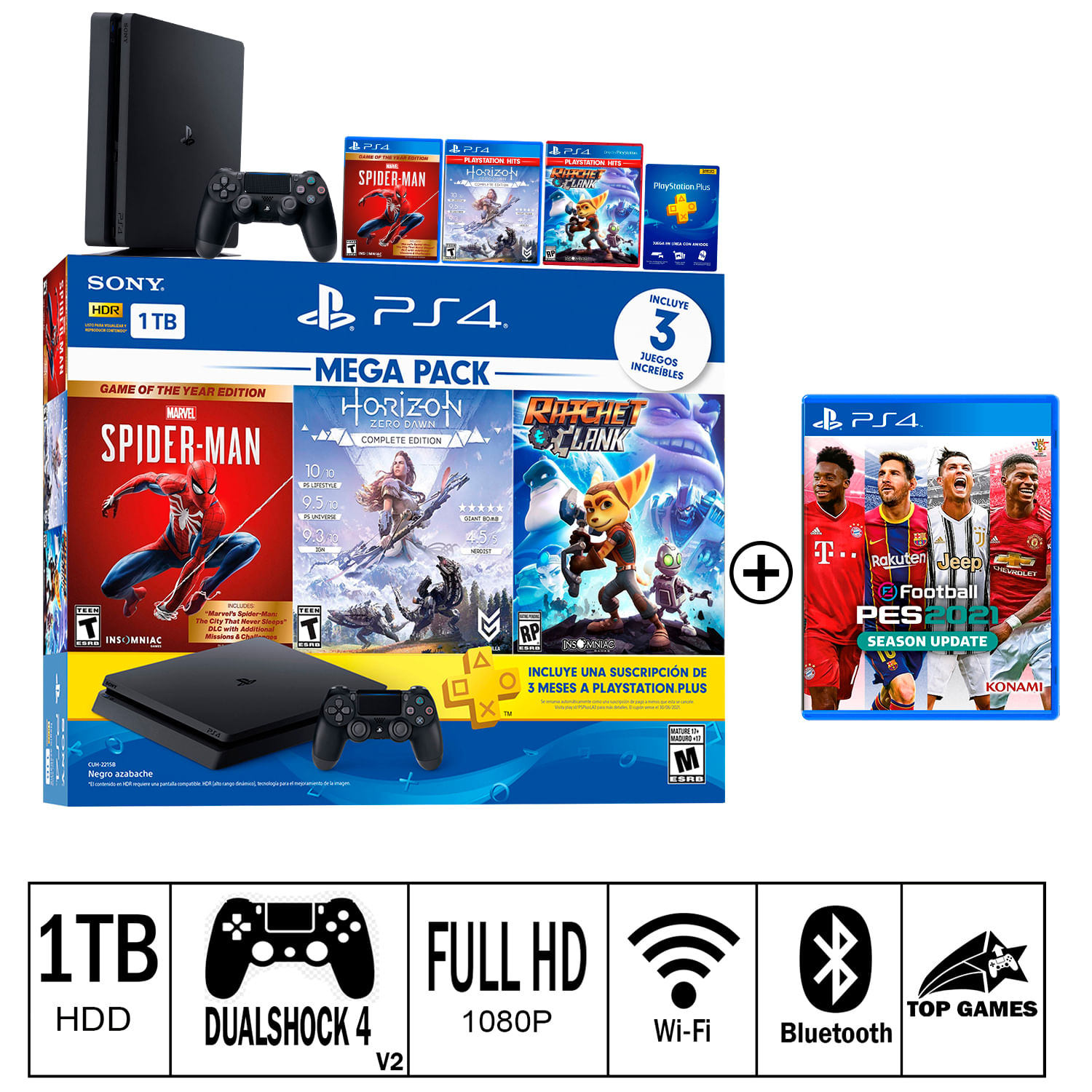 Consola Ps4 Slim 1TB Mega Pack 15 + PES 2021 - Real Plaza
