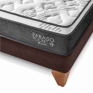 Cama Box Tarima  Europea PARAISO Pocket Star Chocolate Queen + 2 Almohadas + Protector