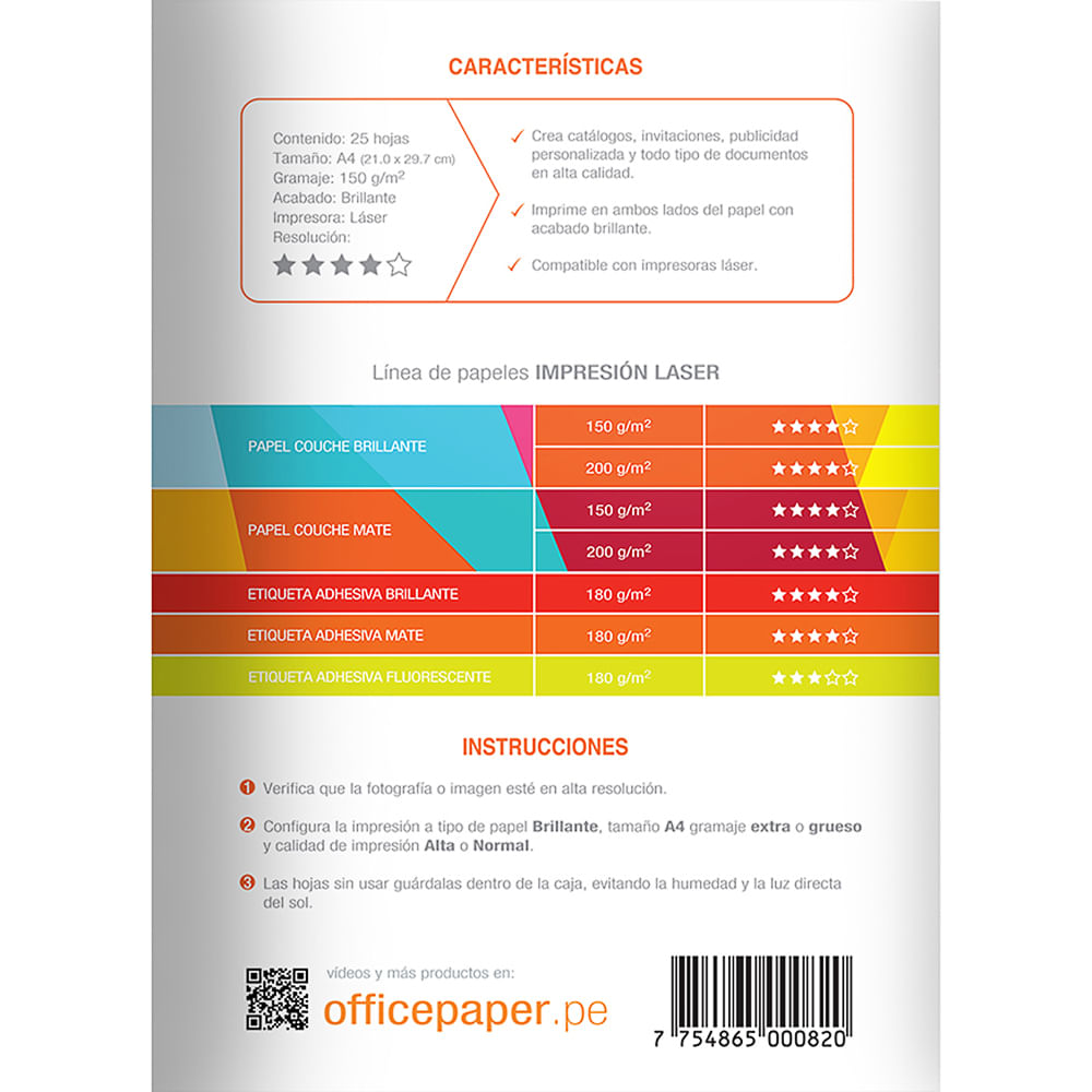 Papel Couche Office Paper Brillante 150 G Por 25 Hojas A4 6605