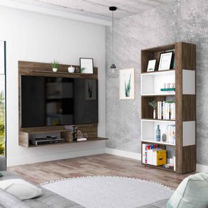 Panel de TV 55" + Biblioteca Cubo Coñac/Blanco