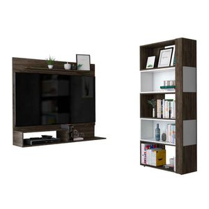 Panel de TV 55" + Biblioteca Cubo Coñac/Blanco