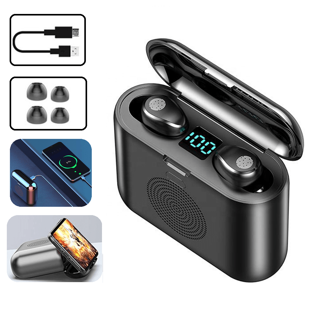 Audífono Bluetooth F9 con Parlantes 4 en 1 IPX4 Versión 2020 Negro - Real  Plaza