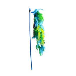 Juguete para Gatos Multipet Varita con Plumas 43 cm Verde y Celeste