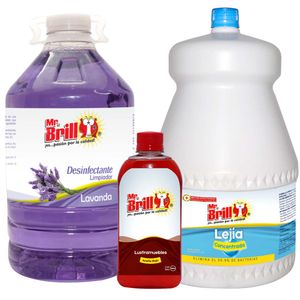 Desinfectante Limpiador Mr Brillo  Lavanda 1 Gal + Lejia  1 Gal + Lustramuebles Rojo