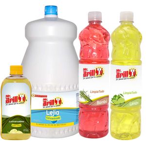 Limpiatodo Mr Brillo Bambu 900ml y Limon 900 ml + Lejia 1 Gal + Lustramuebles Citrico