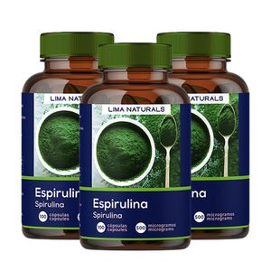 Pack 03 Frascos Espirulina Lima Naturals 100 Capsulas