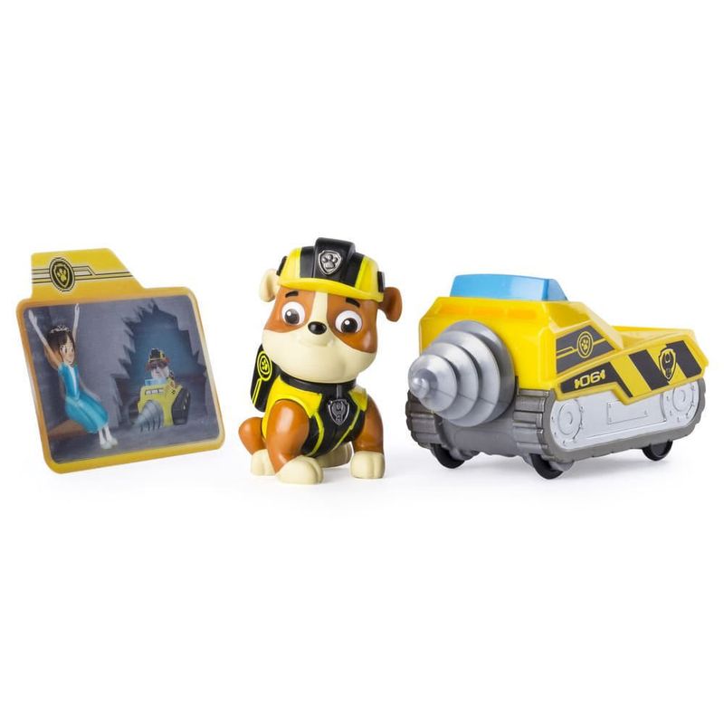 Paw Patrol - Racers - Rubble - Mini Vehículo al Rescate La Patrulla Canina  - Medidas 6.4x9.5x7.6 cm