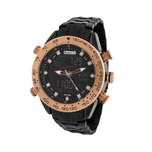 Reloj Boselli B502 Acuatico Doble Hora Color Negro con Oro Rosa