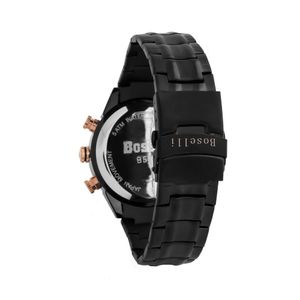 Reloj Boselli B502 Acuatico Doble Hora Color Negro con Oro Rosa