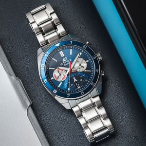 Reloj Casio Edifice EFV-590D-2AV Fecha Cronómetro Plateado Azul