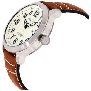Reloj Nautica NCC 01 NAD10005G Analógico Acero Inoxidable Correa de Cuero Marrón Blanco