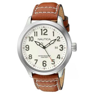 Reloj Nautica NCC 01 NAD10005G Analógico Acero Inoxidable Correa de Cuero Marrón Blanco