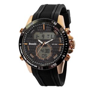Reloj Boselli B164 Acuático Doble Hora Color Negro con Oro