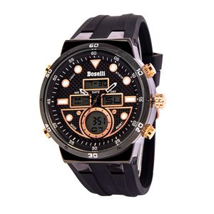 Reloj Boselli B163 Acuatico Doble Hora Color Negro con Oro Rosa