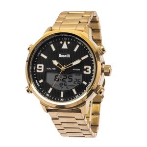 Reloj Boselli B509 Acuático Doble Hora Color Oro con Negro