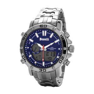 Reloj Boselli B513 Acuático Doble Hora Color Plata con Azul