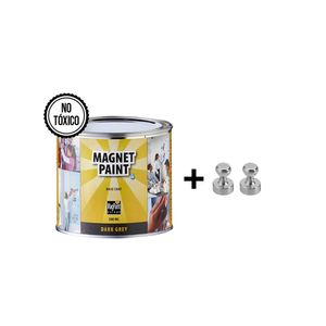 Pintura Magnética + 2 imanes de neodimio MagPaint MagnetPaint Gris 500ml Textura Ligeramente Rugosa