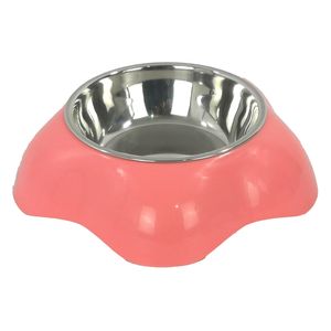 Plato Comedero Belén Acero Inoxidable Base Plástico Desmontable Rosado