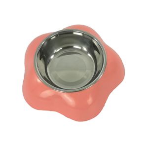 Plato Comedero Belén Acero Inoxidable Base Plástico Desmontable Rosado