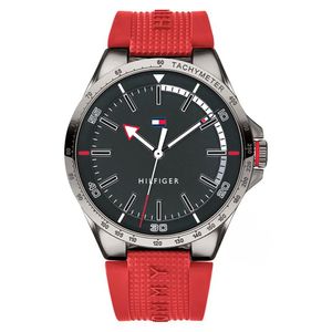 Reloj Tommy Hilfiger Riverside 1791527 Acero Inoxidable Correa de Silicona Gunmetal Rojo