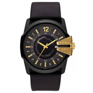 Reloj Diesel Master Chief DZ1475 Acero Inoxidable Correa de Cuero Negro Dorado