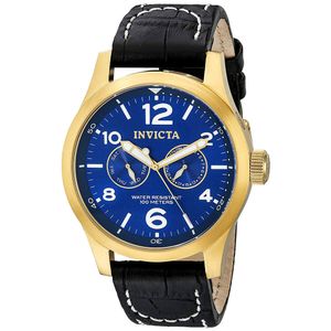 Reloj Invicta Specialty 12173 Fecha Acero Inoxidable Correa de Cuero  Azul Dorado