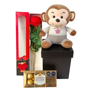 Pack Regalo Amor Sifrah Shop Peluche Monito con Ferrero Rocher y Caja