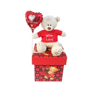 Pack Regalo Amor Sifrah Shop Peluche Osito Polo Rojo y Globo Corazón