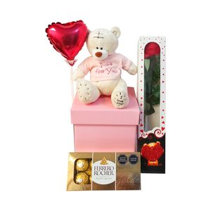 Pack Regalo Amor Sifrah Shop Peluche Oso con Bombones Ferrero Rocher y Rosa