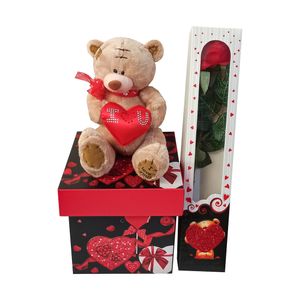 Pack Regalo Amor Sifrah Shop Peluche Osito con Corazón y Rosa