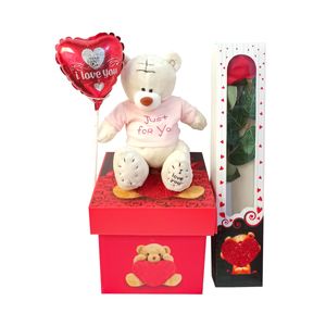 Pack Regalo Amor Sifrah Shop Peluche Oso Polo Rosa con Globo Corazón