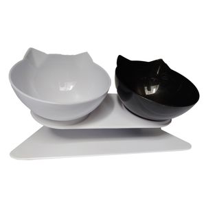 Plato Doble en Altura para Gato Blanco y Negro
